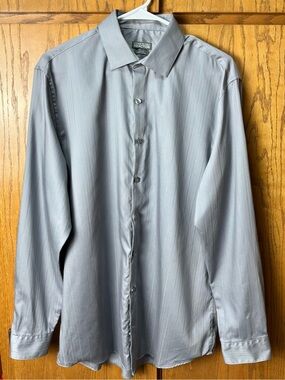 Kenneth Cole Reaction Grey Striped Slim Fit Dress Shirt Men’s 16 34/35